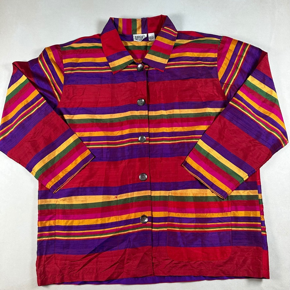 Vintage 90s Chicos Design Jacket Womens 3 - XL 100% Silk Striped Art to Wear